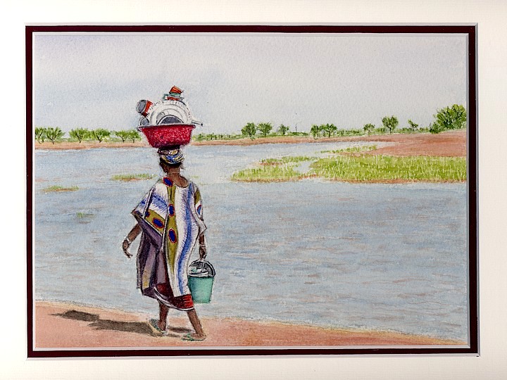 Femme sur les rives du Niger (Mali)- Christiane Rau 2009 d'après photo Julien Rau