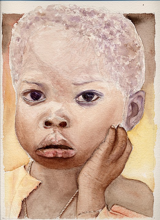 Portrait d'enfant de (l'Ex-) Zaïre, aquarelle Christiane Rau 2010-01 d'après photo de La Vie.