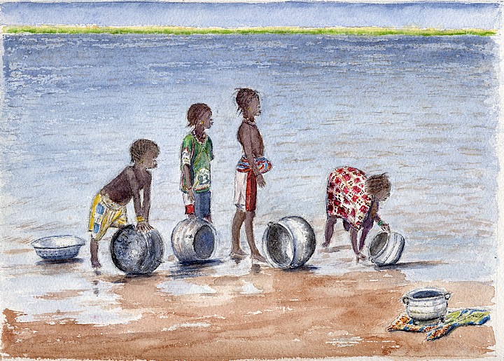 Vaisselle au bord du Niger - Copyright Christiane Rau 2009-11