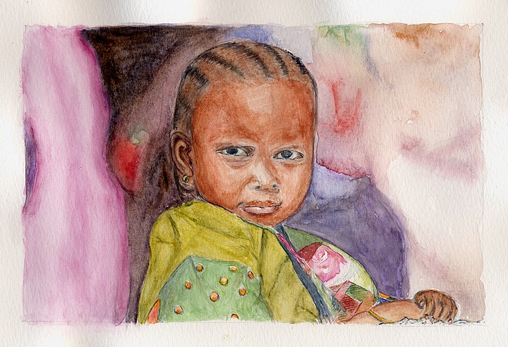 Petite fille des sables, aquarelle de Christiane Rau 2010-01