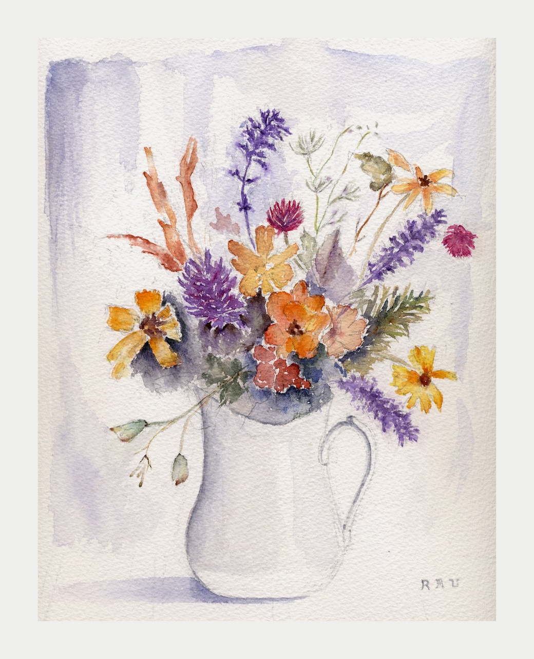 Composition florale - Aquarelle copyright Christiane Rau 2014