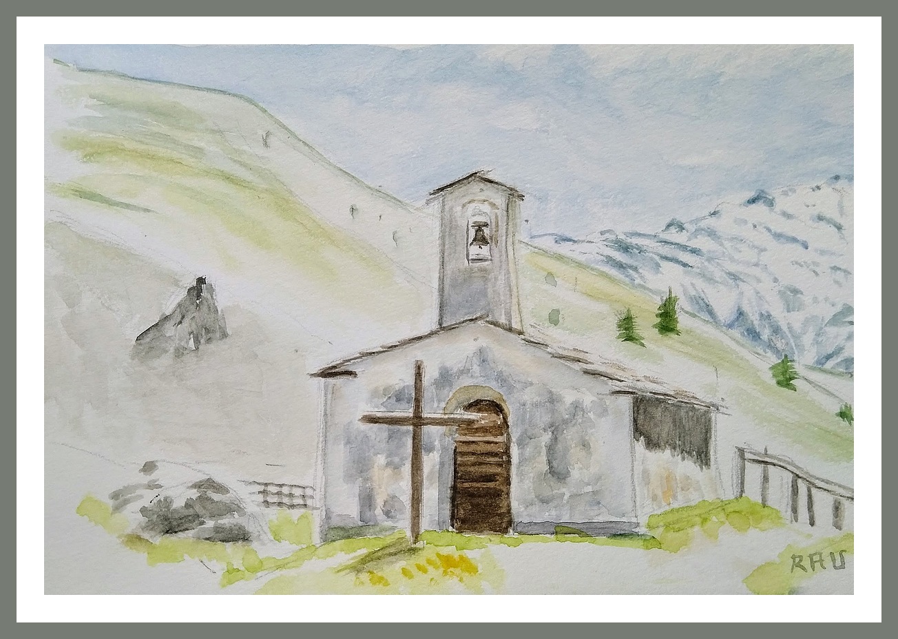 Chapelle de la Chau (Cerveyrette) - Cervières - Aquarelle Christiane Rau 08/2024