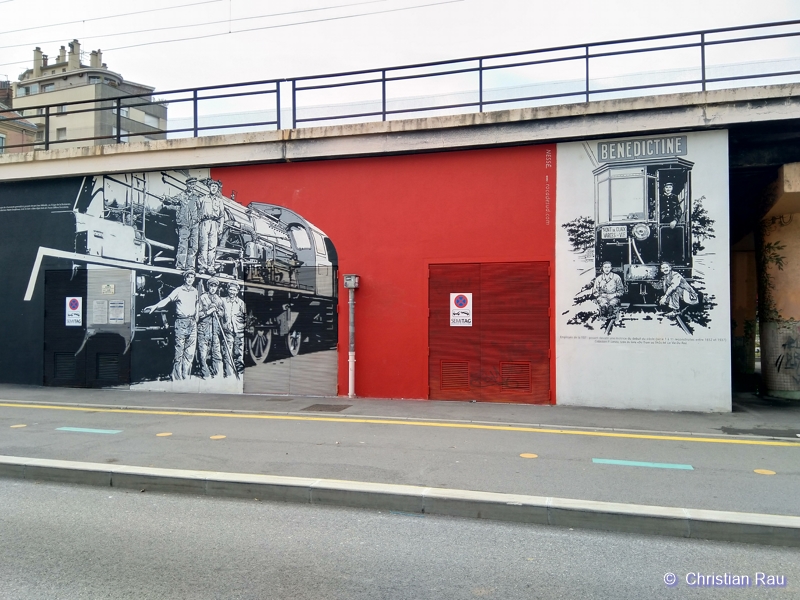 Les fresques de l'estacade de la voie ferrée à Grenoble (vers le quartier St-Bruno) en 2018