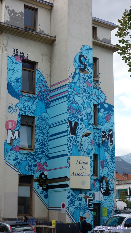 Fresque sur la Maison des Associations, rue Berthe de Boissieux  (en 2019)